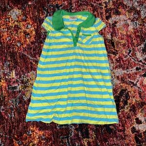 Striped Yellow and Blue Dress with Green Collar